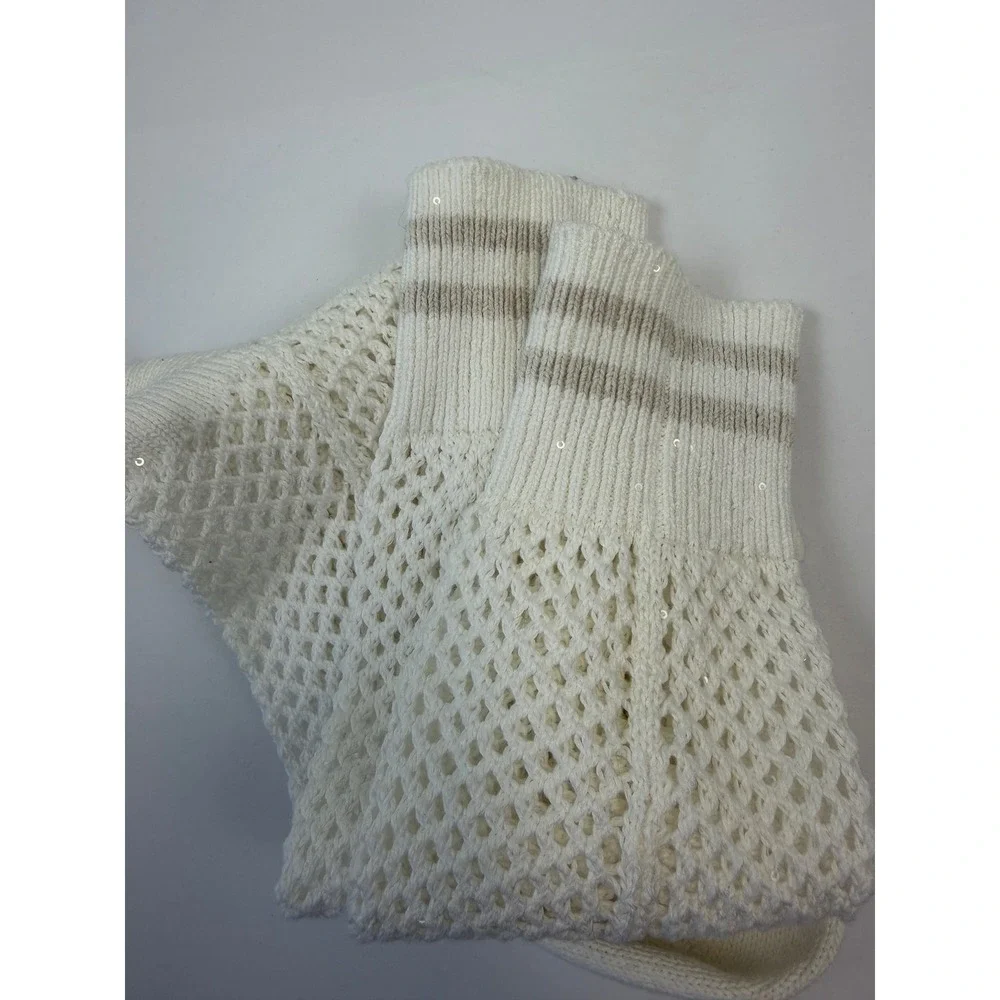 Brunello Cucinelli White Open Knit Sequin Socks MDV797989 Small NWT Made Italy